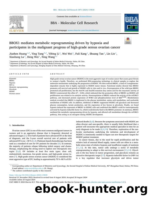 BBOX1 mediates metabolic reprogramming driven by hypoxia and participates in the malignant progress of high-grade serous ovarian cancer by unknow