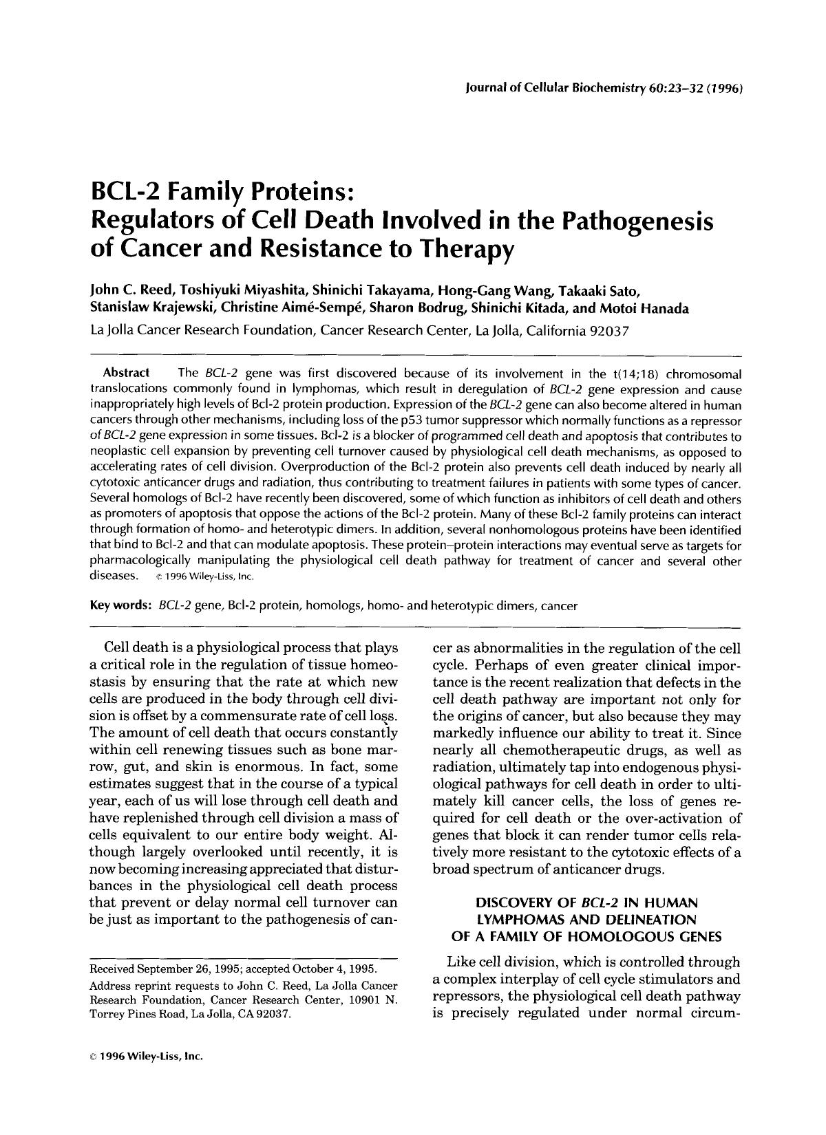 BCL-2 family proteins: Regulators of cell death involved in the pathogenesis of cancer and resistance to therapy by Unknown