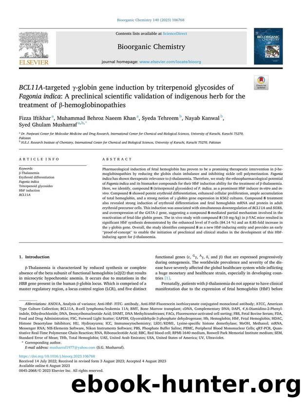 BCL11A -targeted ÃÂ³-globin gene induction by triterpenoid glycosides of Fagonia indica : A preclinical scientific validation of indigenous herb for the treatment of ÃÂ²-hemoglobinopathies by Fizza Iftikhar & Muhammad Behroz Naeem Khan & Syeda Tehreem & Nayab Kanwal & Syed Ghulam Musharraf