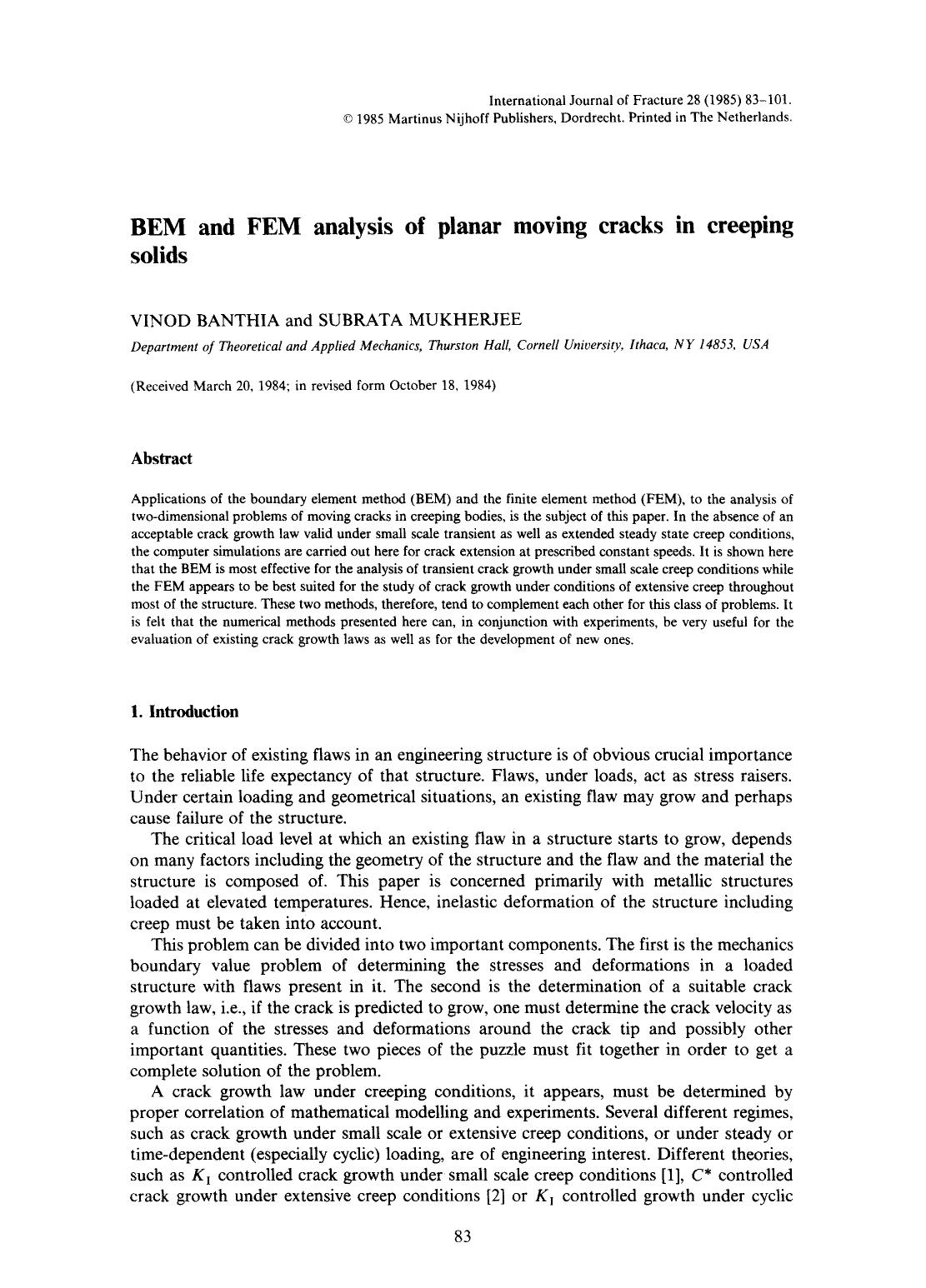 BEM and FEM analysis of planar moving cracks in creeping solids by Unknown