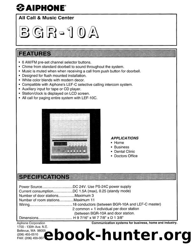 BGR-10A Music Center Spec Sheet by Unknown