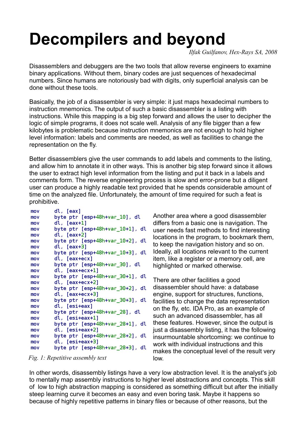 BH US 08 Guilfanov Decompilers and Beyond white paper by Unknown