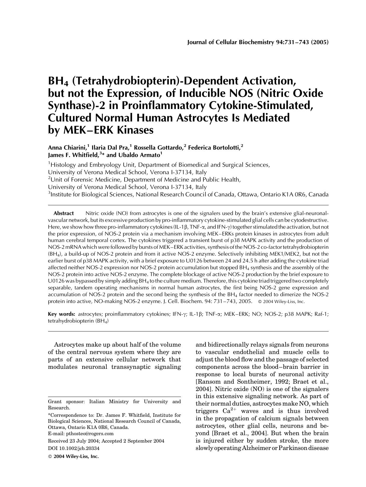BH4 (tetrahydrobiopterin)-dependent activation, but not the expression, of inducible NOS (nitric oxide synthase)-2 in proinflammatory cytokine-stimulated, cultured normal human ast by Unknown