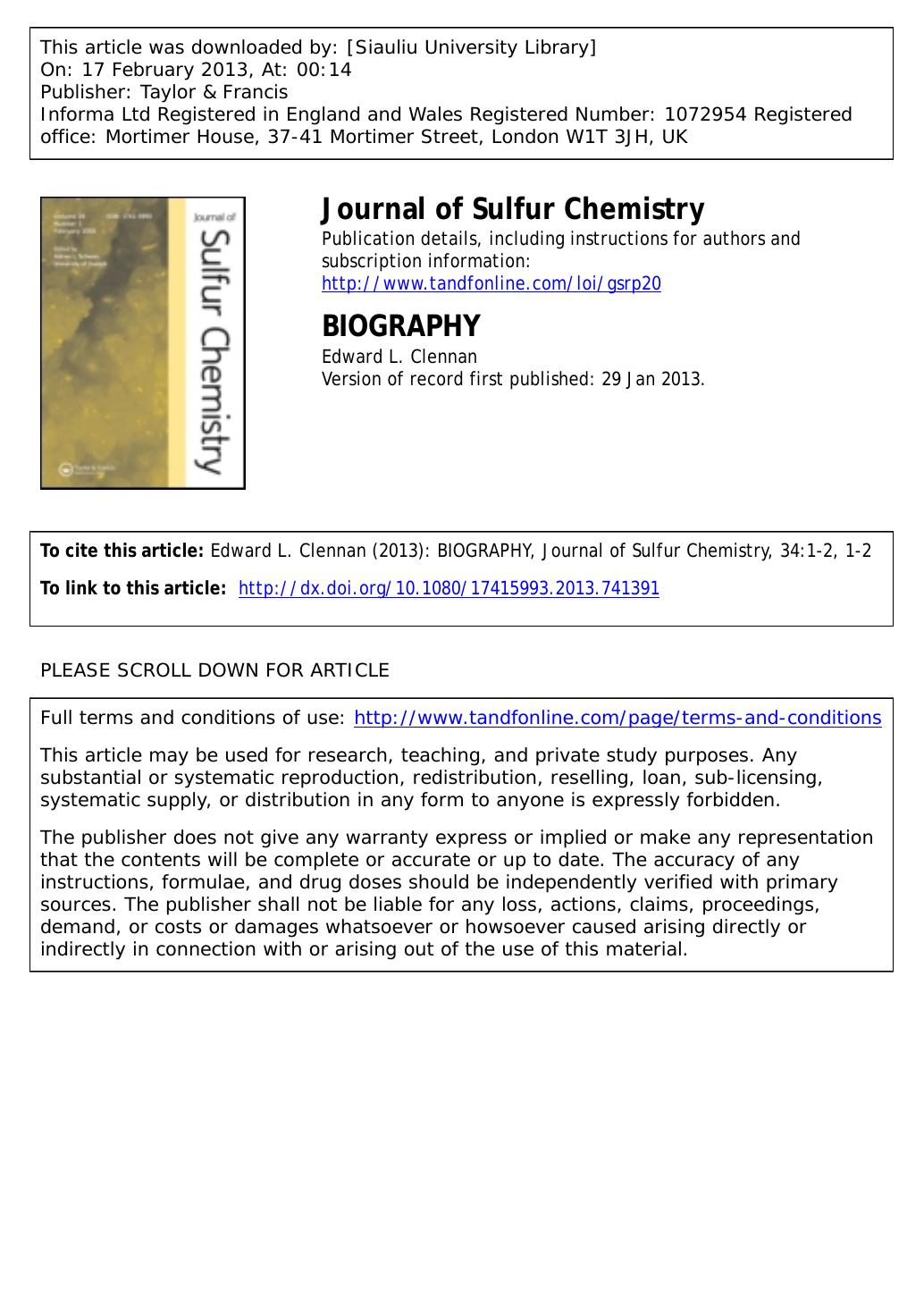 BIOGRAPHY by Edward L. Clennan