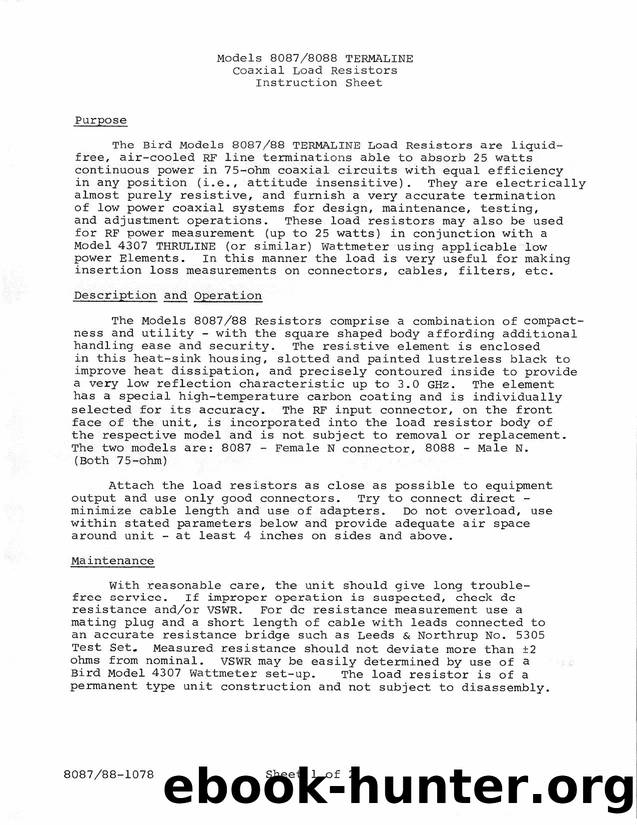 BIRD 8087, 8088 Termaline Load Resistors WW by Unknown