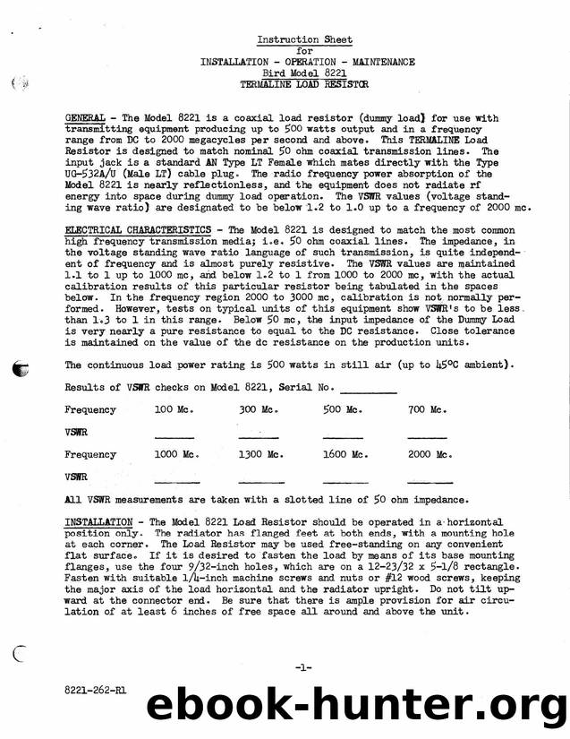 BIRD 8221 Termaline Load Resistor WW by Unknown