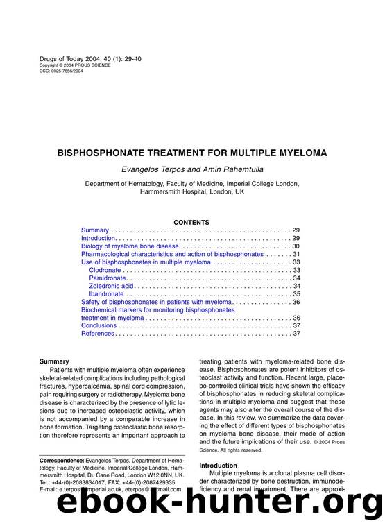 BISPHOSPHONATE TREATMENT FOR MULTIPLE MYELOMA by Prous Science (c) 2004