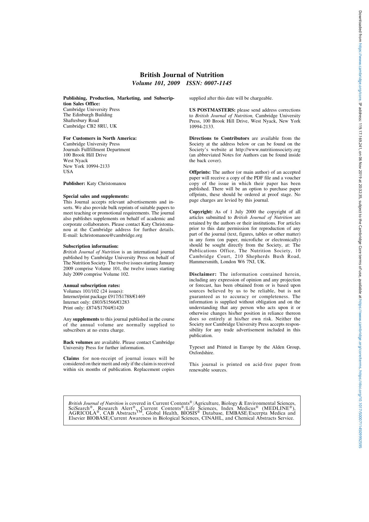 BJN volume 101 issue 1 Cover and Back matter by Unknown