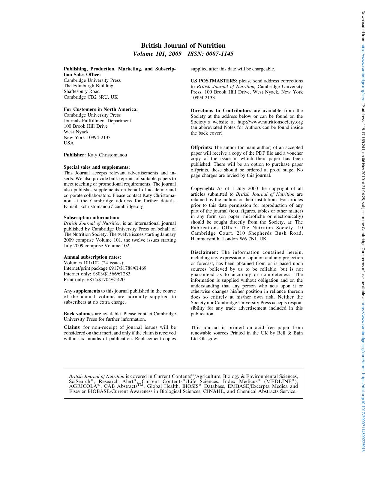 BJN volume 101 issue 4 Cover and Back matter by Unknown
