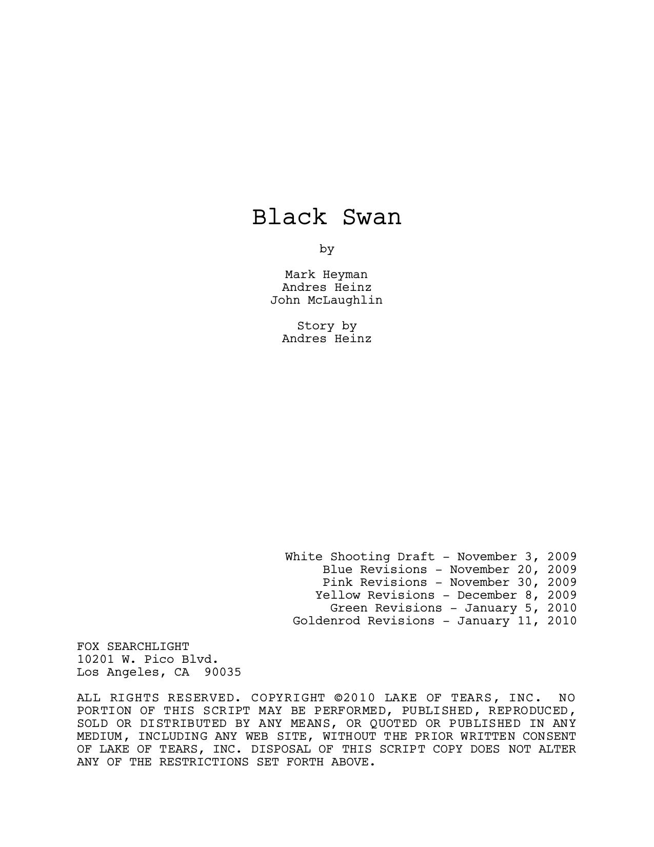 BLACK SWAN_Final Script by russelln