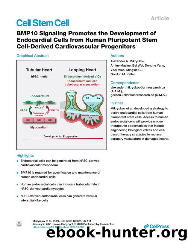 BMP10 Signaling Promotes the Development of Endocardial Cells from Human Pluripotent Stem Cell-Derived Cardiovascular Progenitors by unknow
