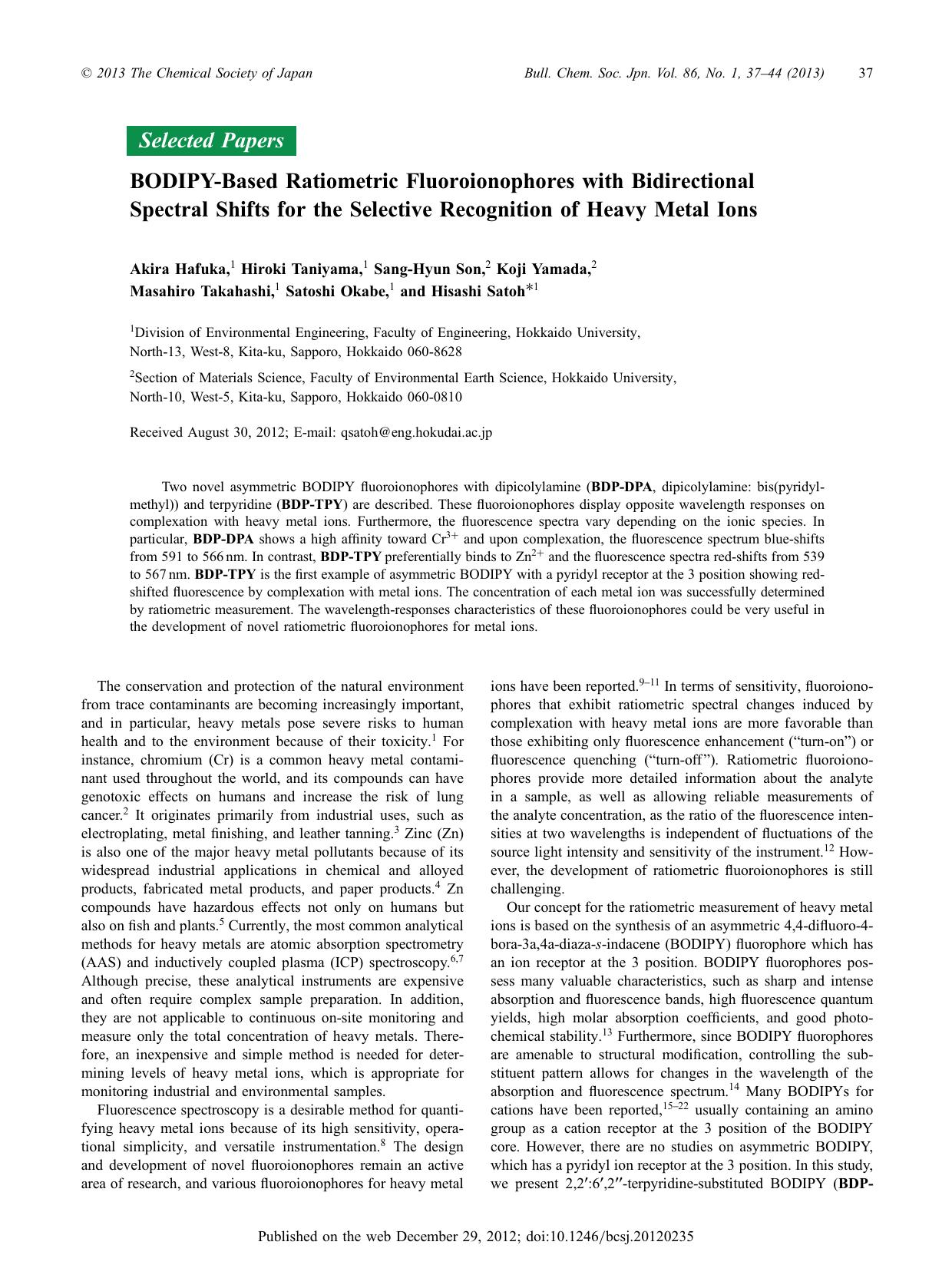 BODIPY-Based Ratiometric Fluoroionophores with Bidirectional Spectral Shifts for the Selective Recognition of Heavy Metal Ions by unknow