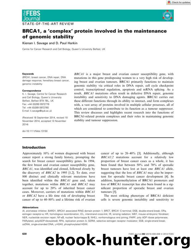 BRCA1, a âcomplexâ protein involved in the maintenance of genomic stability by Unknown