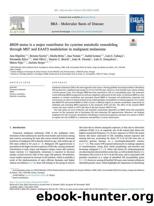 BRD9 status is a major contributor for cysteine metabolic remodeling through MST and EAAT3 modulation in malignant melanoma by unknow