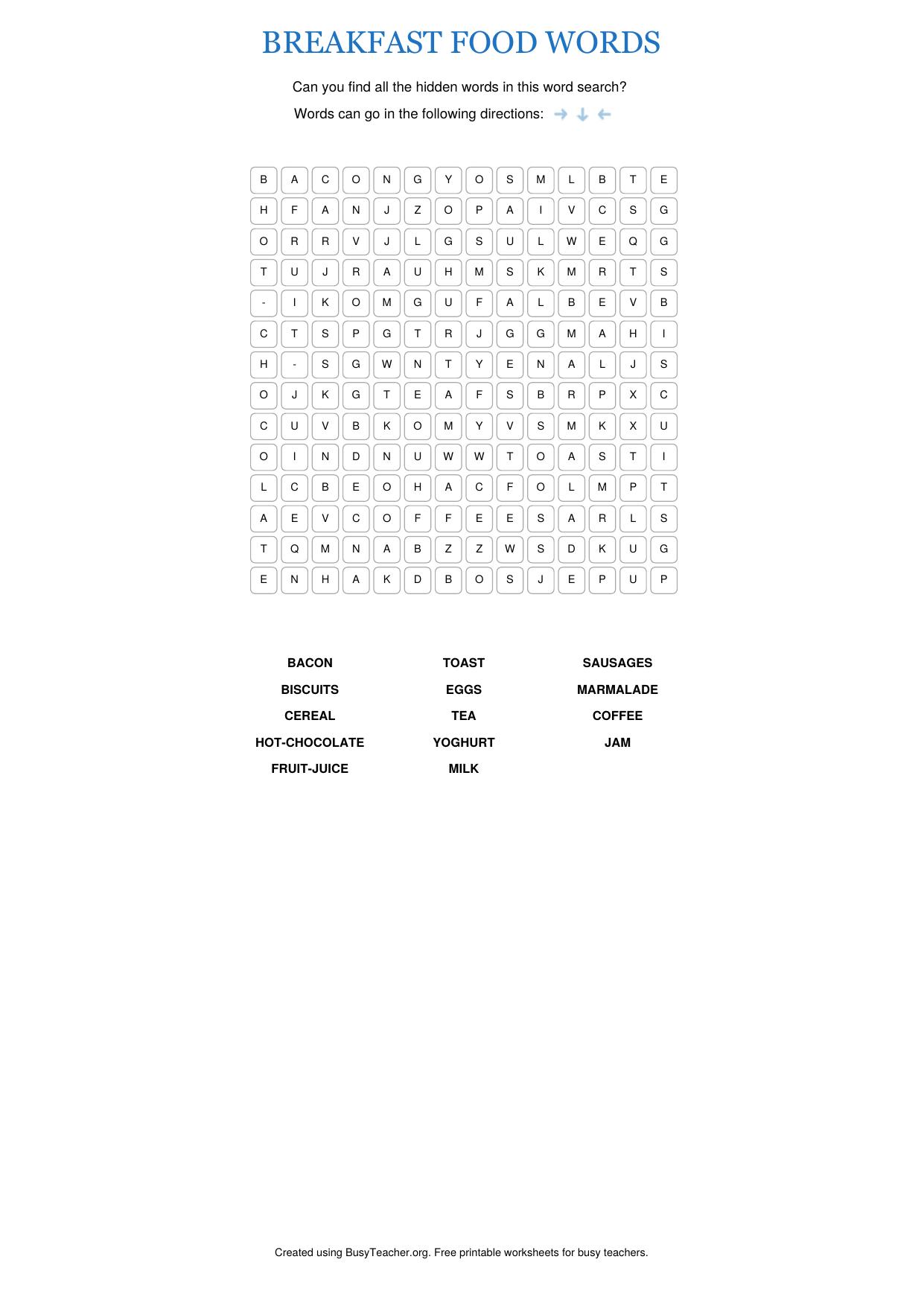 BREAKFAST FOOD WORDS by Unknown