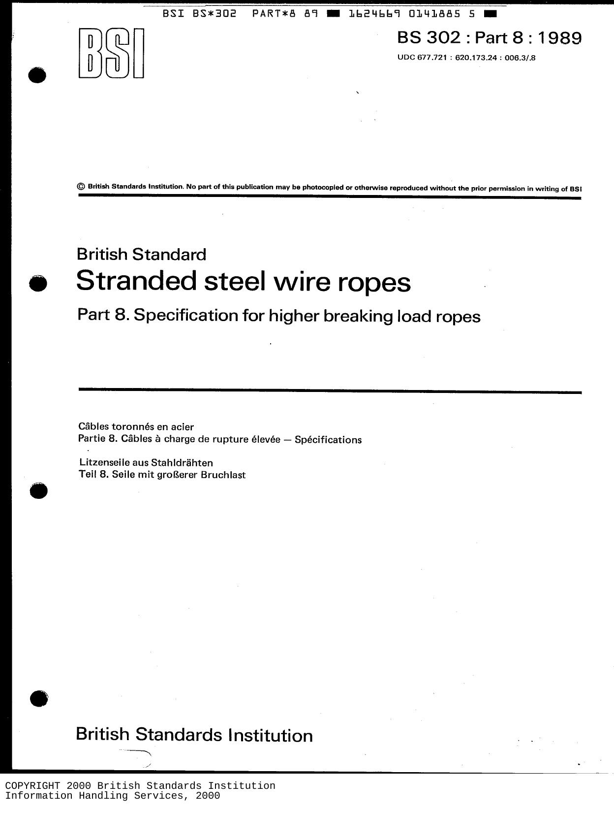 BS 302-PART8-SPECIFICATION FOR HIGHER BREAKING LOAD WIRES by BS