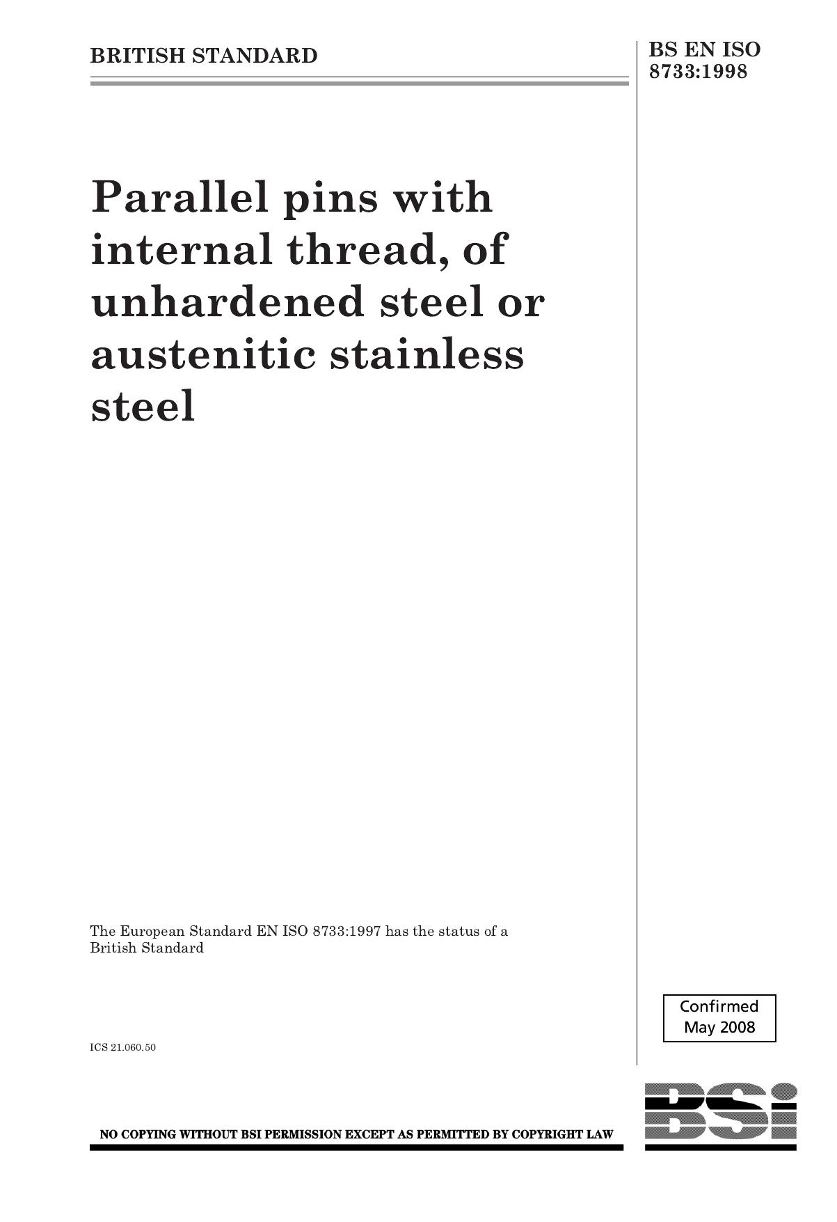 BS EN ISO 08733-1998 (2008) by Unknown