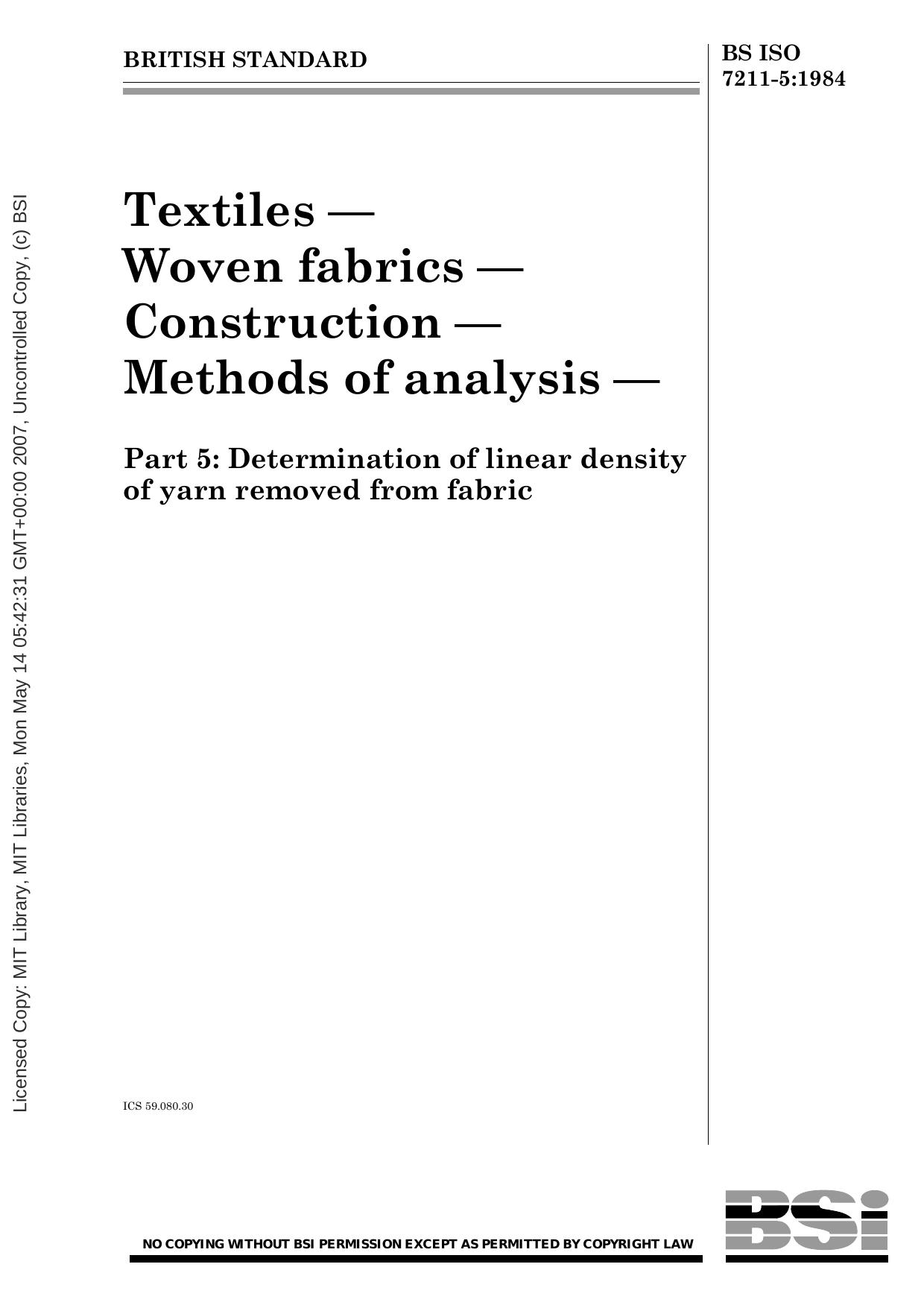 BS ISO 07211-5-1984 (2002) by Unknown