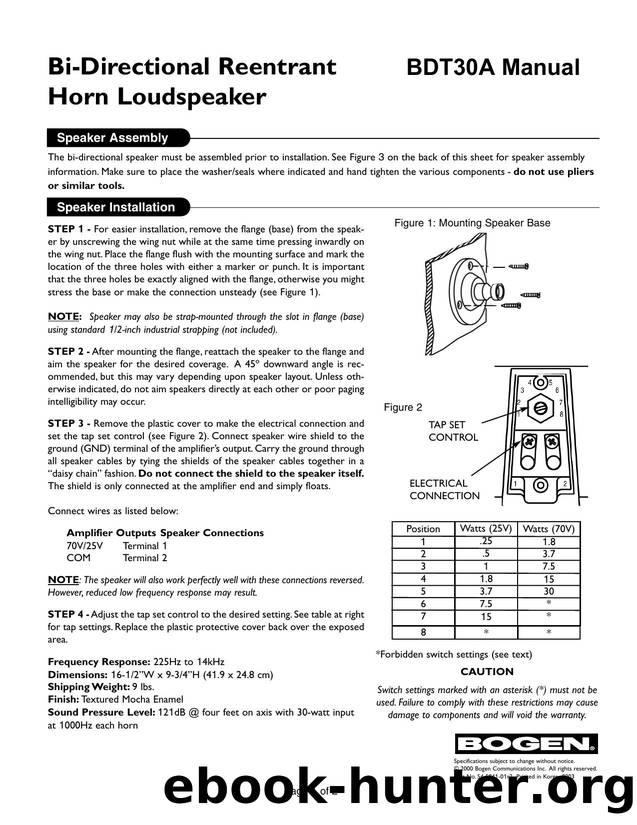 BTA30A Manual - Bi-Directional Reentrant Horn Loudspeaker by Brit Byrnes