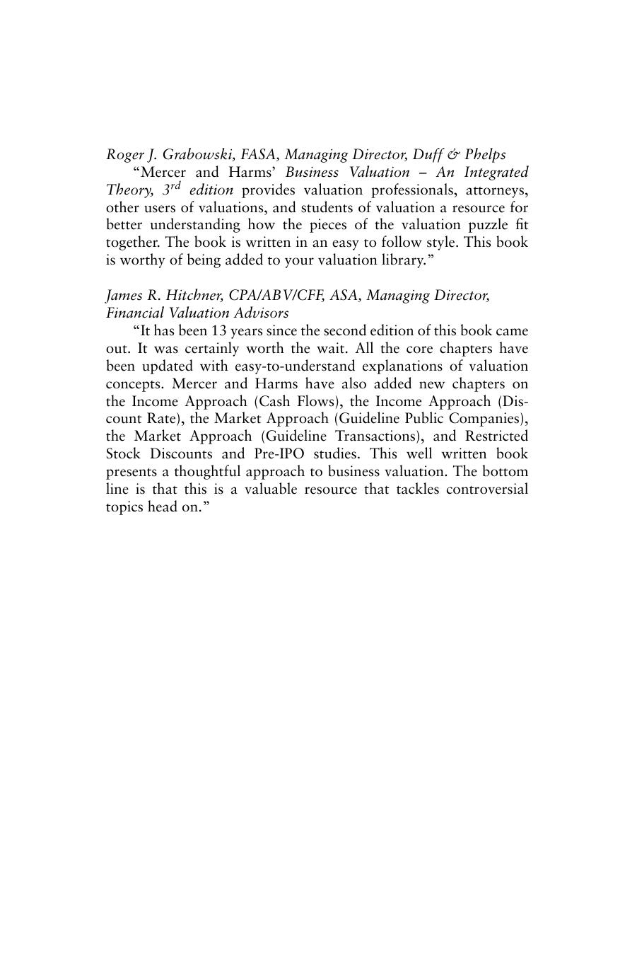 BUSINESS VALUATION an integrated theory. by Z. CHRISTOPHER. HARMS TRAVIS W. MERCER