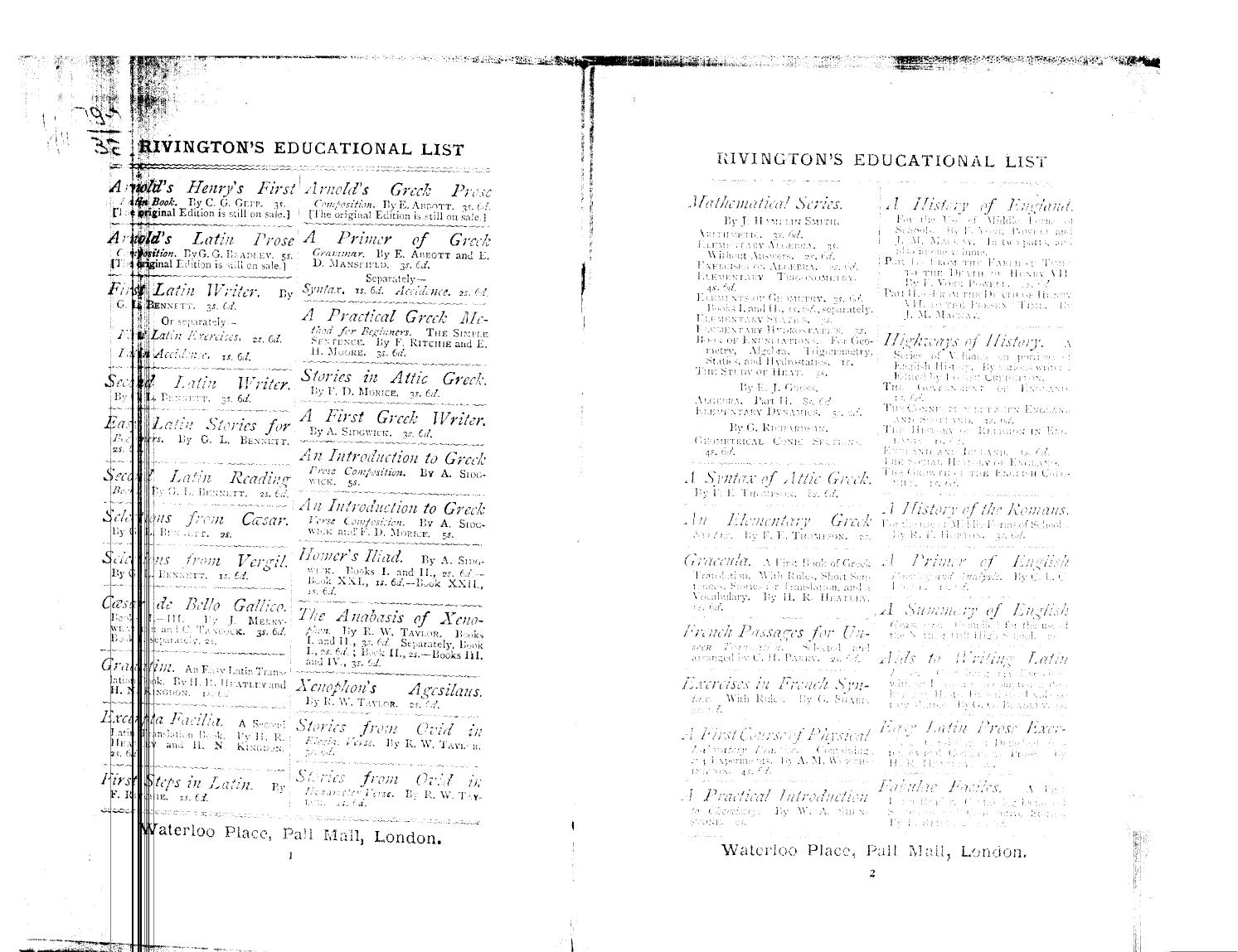 BY A. Sidgwick, Sidgwick A. - Lectures on greek prose composition by 1887