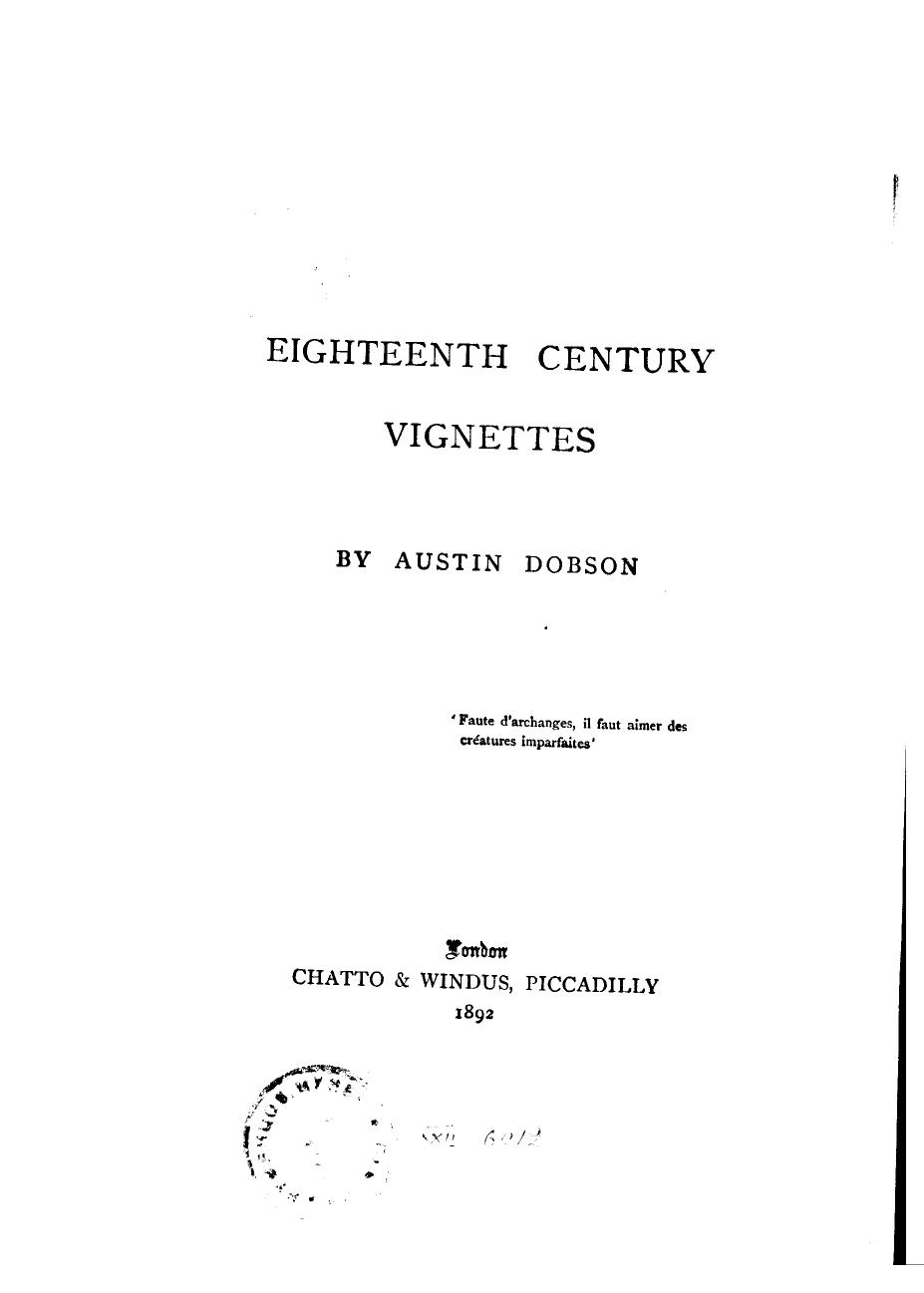 BY Austin Dobson, Dobson - Eighteenth century vignettes by 1892