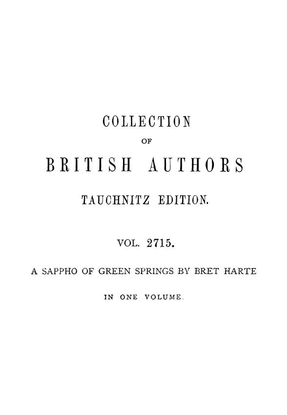 BY BRET Harte, Harte - A sappho of green springs by 1891