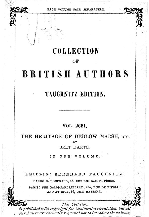 BY BRET Harte, Harte - The heritage of dedlow marsh by 1890