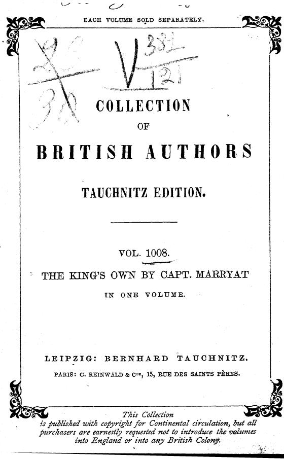 BY Captain Marryat, Marryat - The king's own by 1869