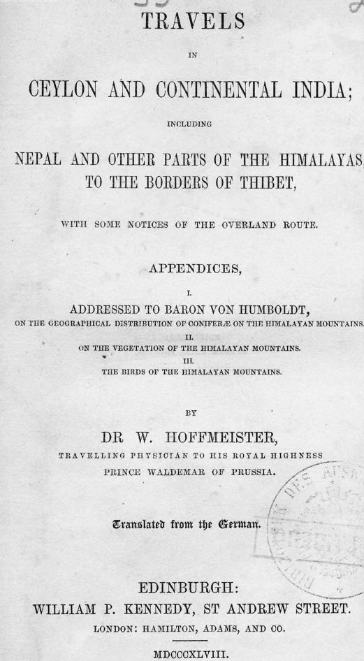 BY DR. W. Hoffmeister - Travels in ceylon and continental india by 1848