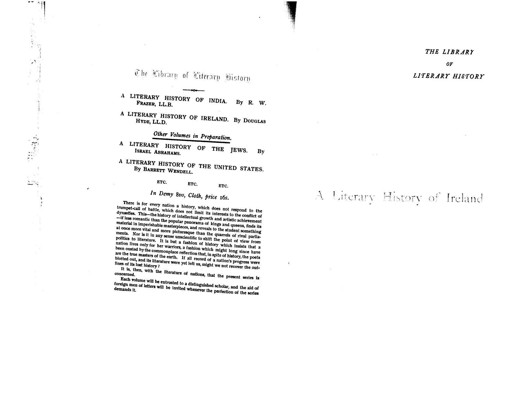 BY Douglas HYDE, HYDE - A literary history of ireland by 1899