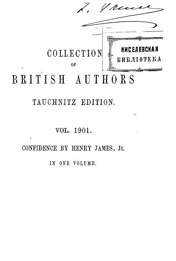 BY Hanry James, JR., James J.H. - Confidence by 1880