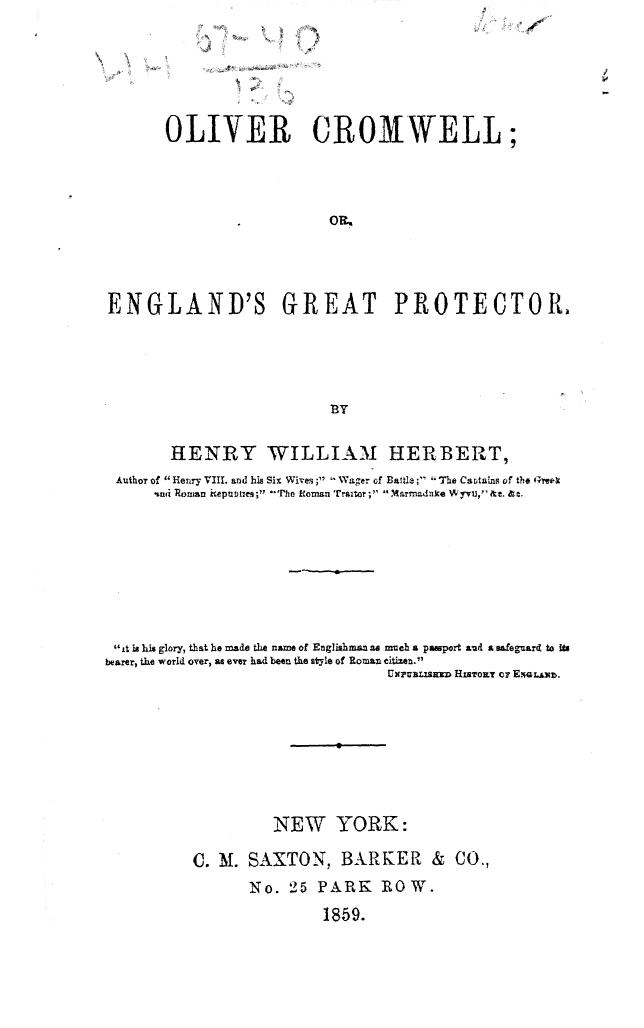 BY Henry William Herbert - Oliver cromwell by 1859