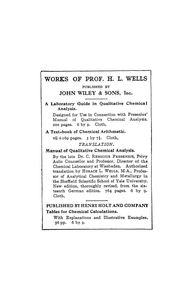 BY Horace L. Wells, Wells H.L. by A text-book of chemical arithmetic