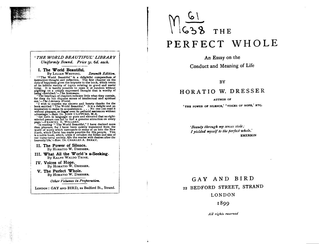 BY Horatio W. Dresser - The perfect whole by 1899