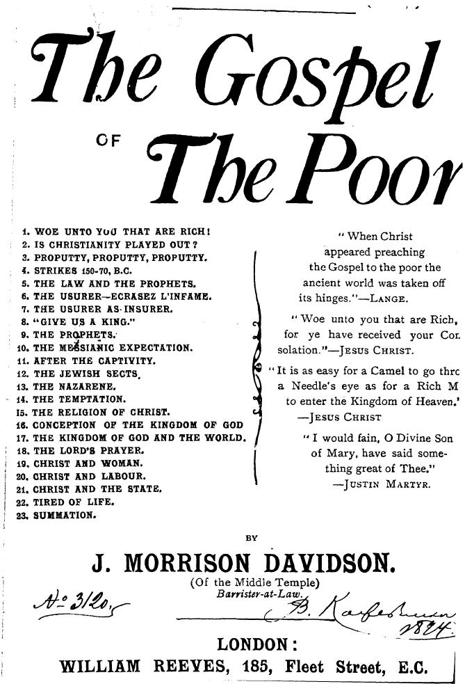 BY J. Morrison Davidson - The gospel of the poor by 1893
