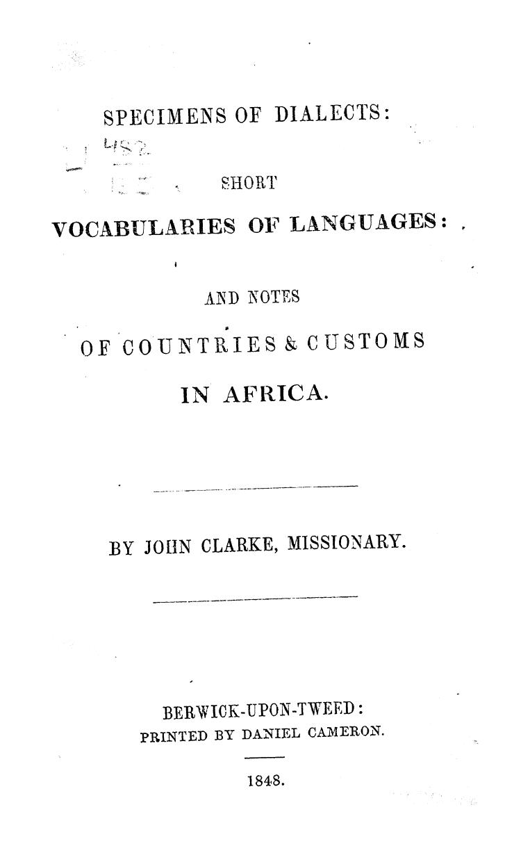 BY JOHN Clarke, Clarke - Specimens of dialects by 1848