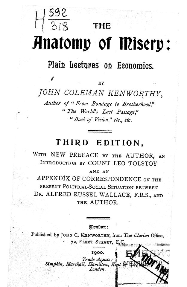 BY JOHN Coleman Kenworthy - The anatomy of misery by 1900