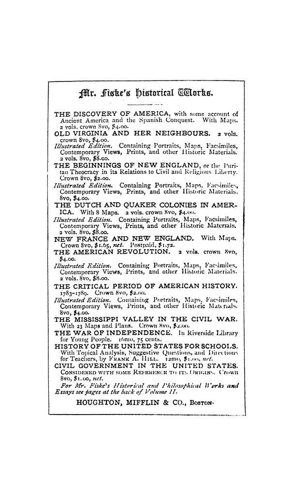 BY JOHN Fiske by The american revolution . vol. 1