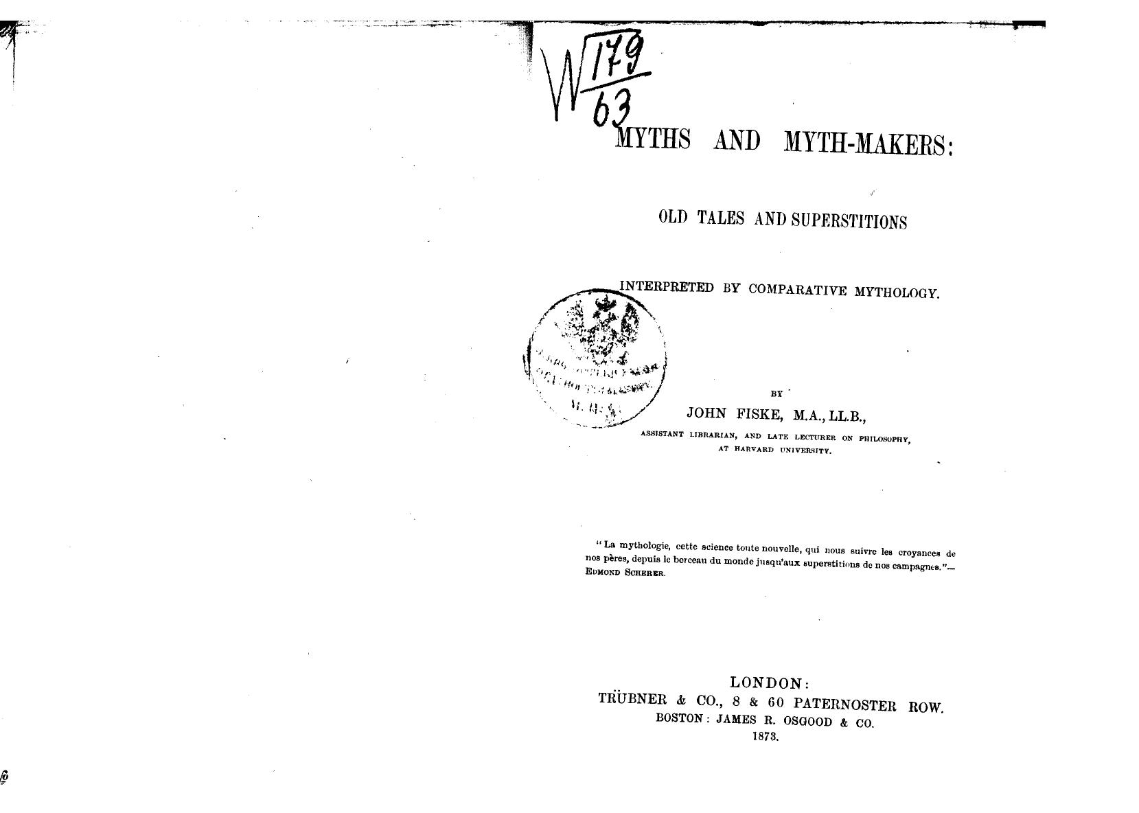 BY JOHN Fiske, Fiske - Myths and myth-makers by 1873