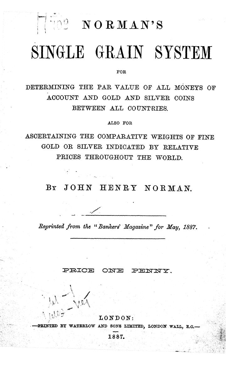 BY JOHN Henry Norman - Norman's single grain system by 1887