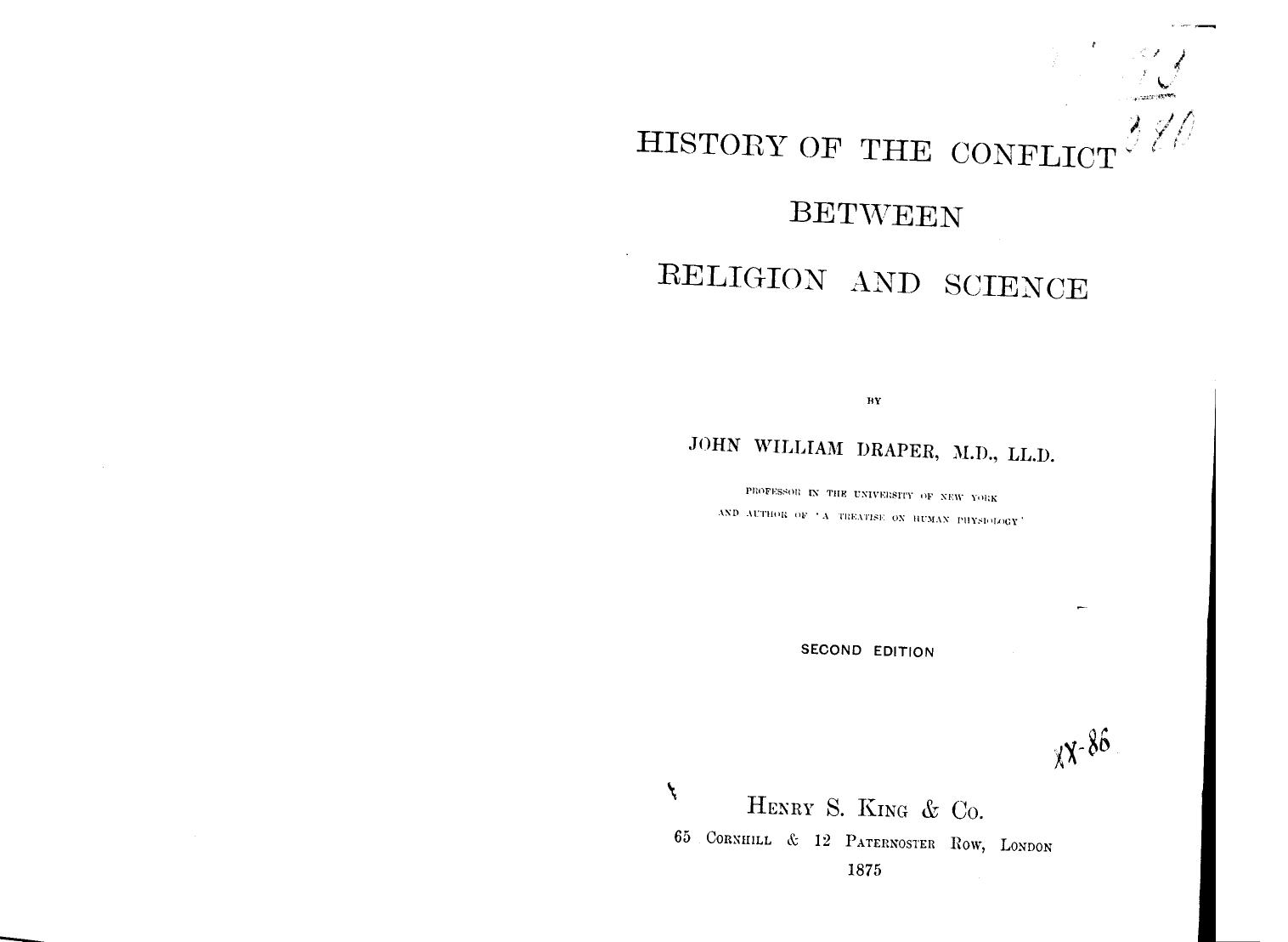 BY JOHN William Draper - History of the conflict between religion and science by 1875