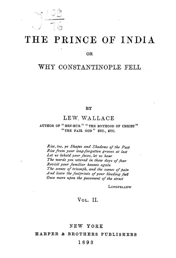 BY LEW. Wallace - The prinÑe of india or why constantinople fell. vol. 2 by 1893
