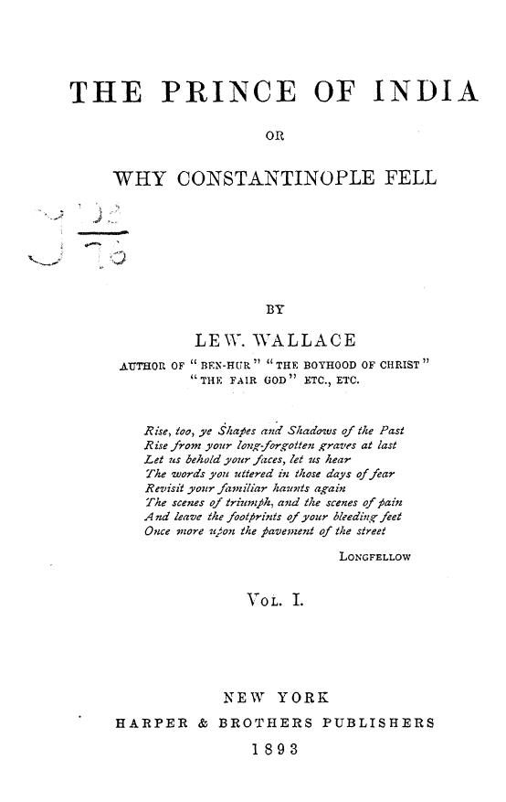 BY LEW. Wallace - The prince of india or why constantinople feel. vol. 1 by 1893