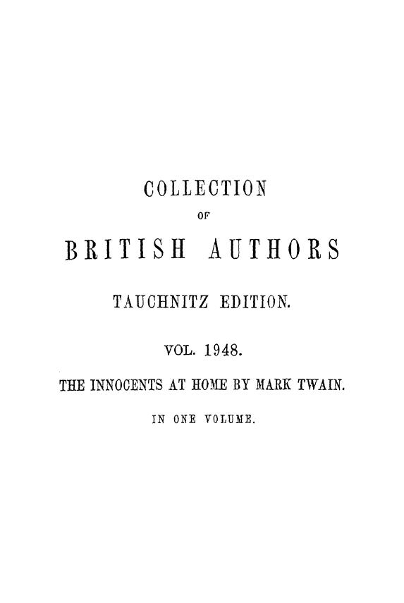 BY MARK Twain, Twain - The innocents at home by 1881