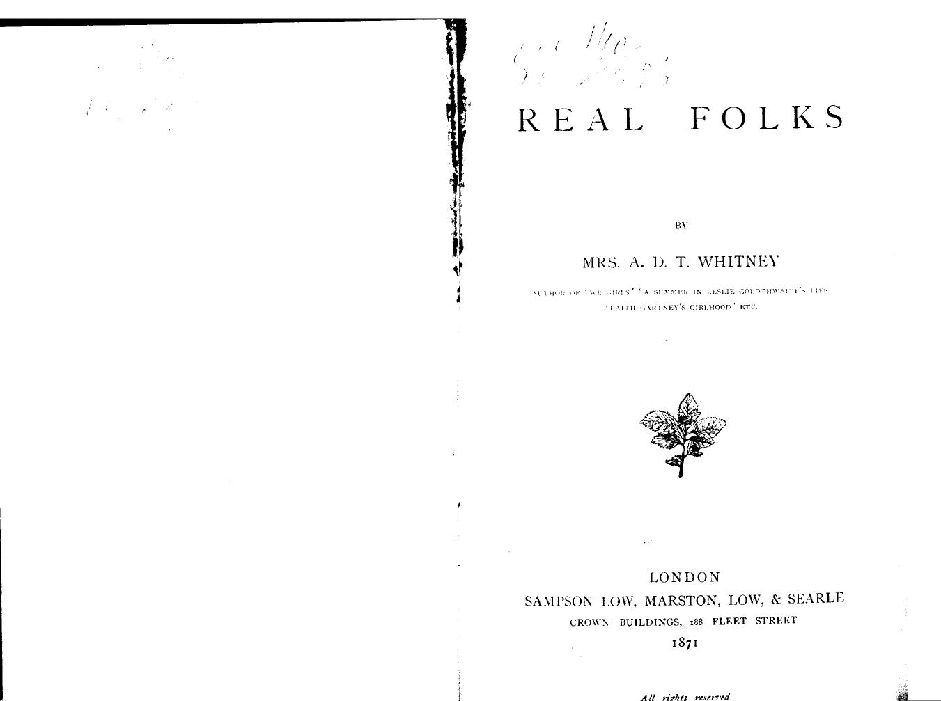 BY MRS. A.d.t. Whitney - Real folks by 1871