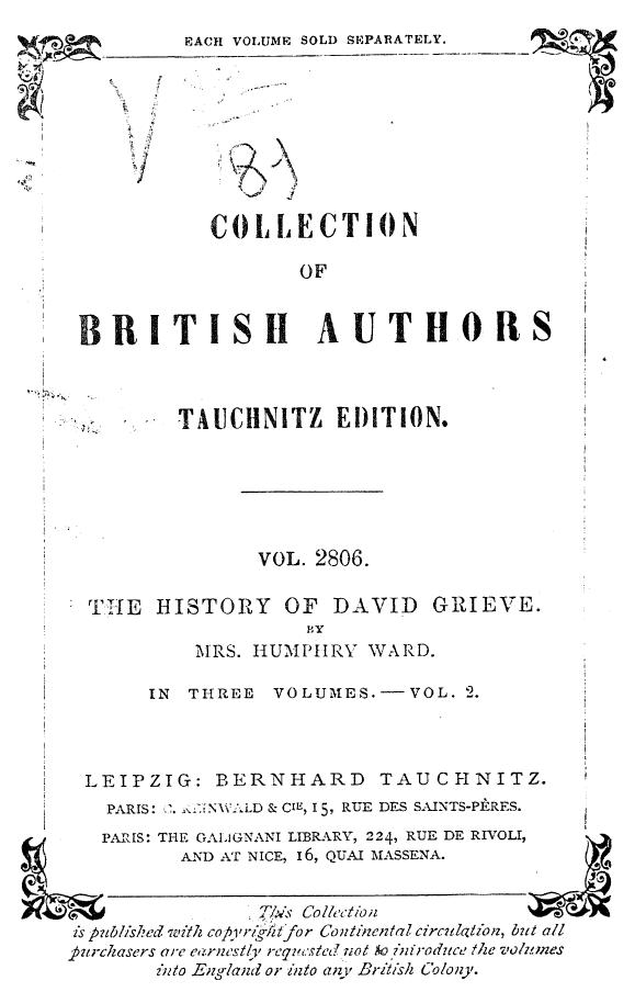BY MRS. Humphry WARD - The history of david grieve . vol. 2 by 1892