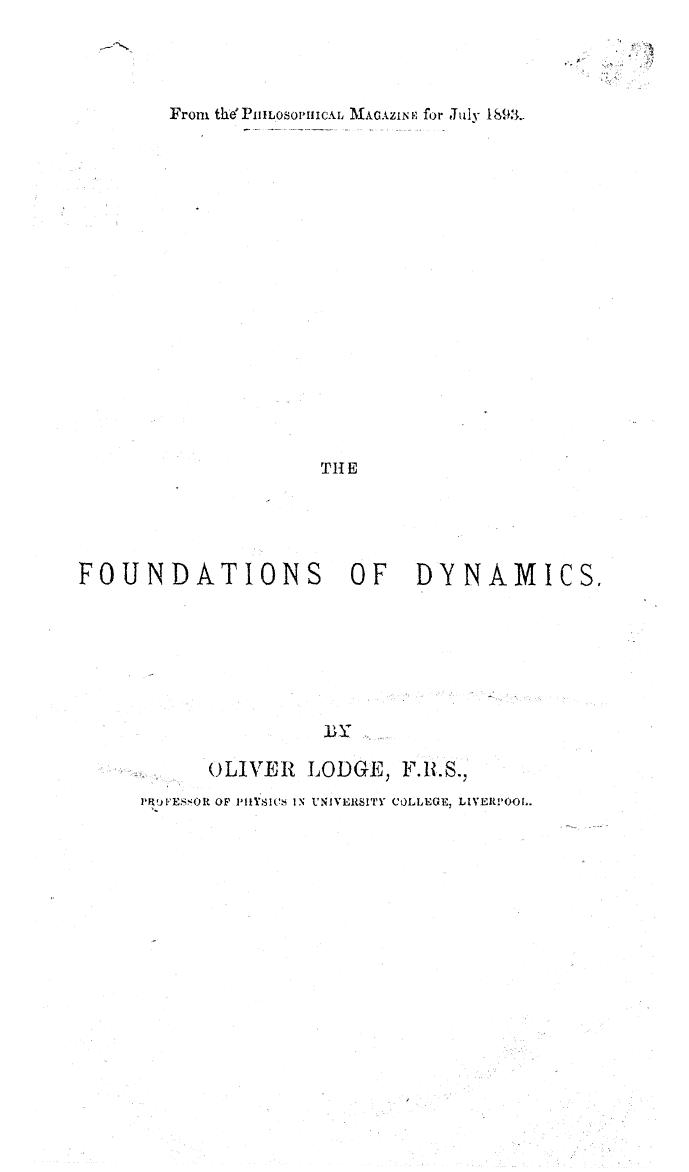 BY Oliver Lodge, Lodge by The foundations of dynamics