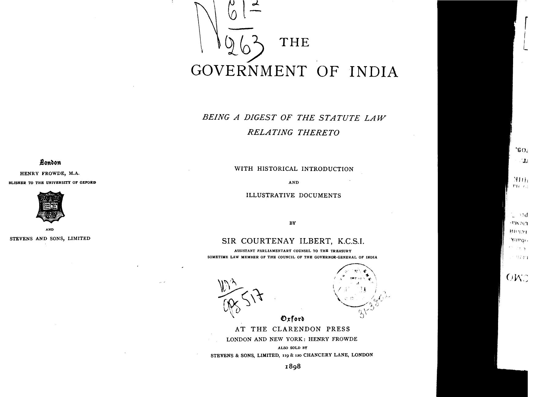 BY SIR Courtenay Ilbert - The government of india by 1898