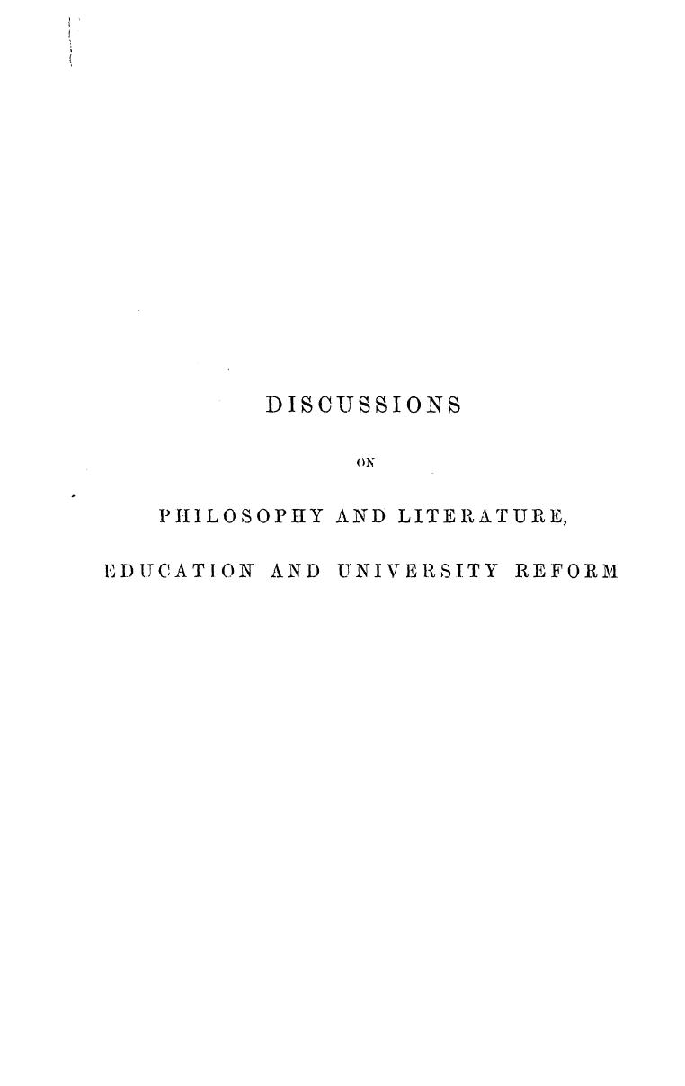 BY SIR William Hamilton - Discussions on philosophy and literature, education and university reform by 1852